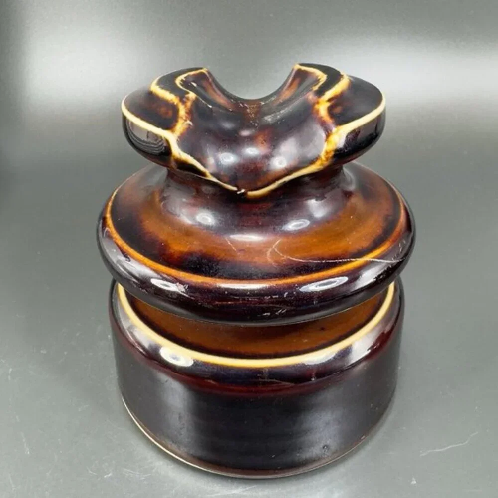 Vintage Locke 1977 Porcelain Brown Ceramic Insulator Large Heavy Stoneware‎ Vtg